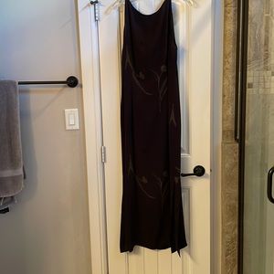 Harold’s long black dress with subtle flower pattern-size14